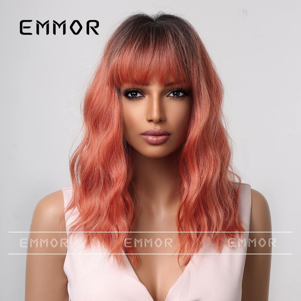 Nueva peluca transfronteriza europea y americana flequillo femenino de longitud media pelo rizado largo multicolor opcional peluca esponjosa natural cubierta de la cabeza completa