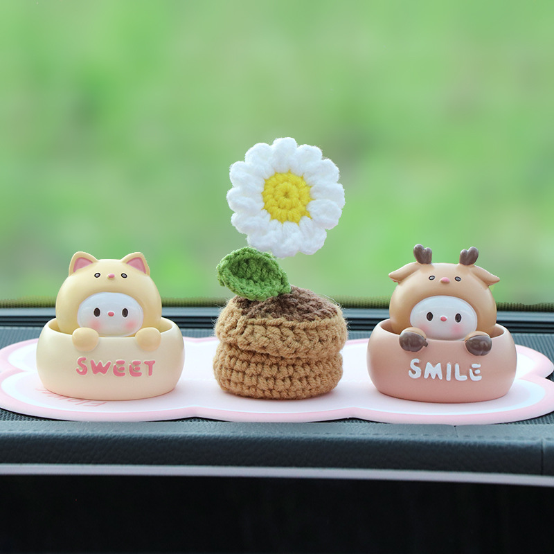 고양이 + 사슴 + 봉제 데이지 + 핑크 쿠션