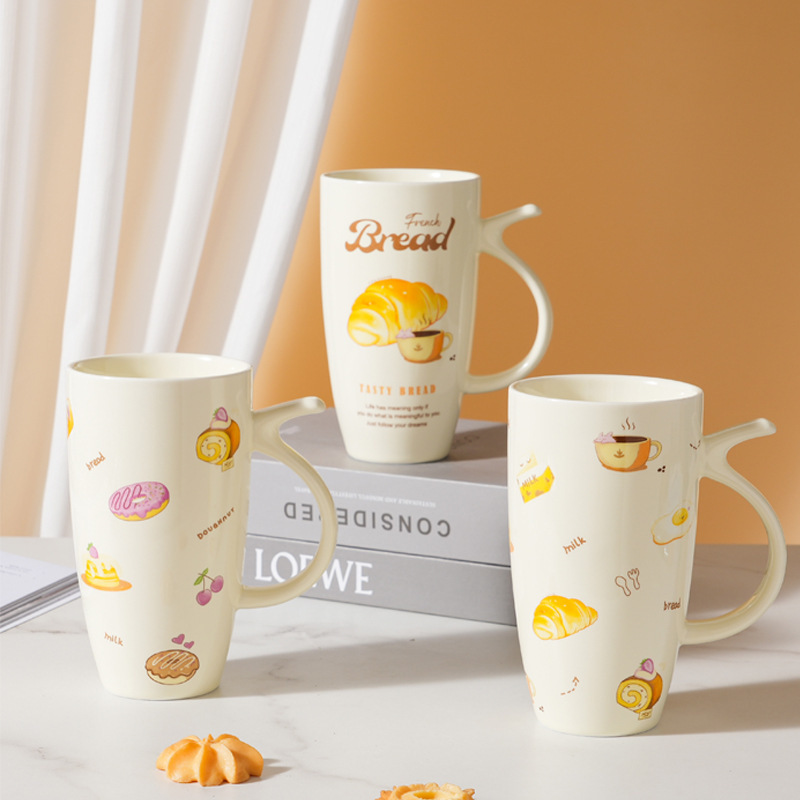 Donut pan y amor pareja taza de cerámica taza de agua de desayuno para hombres y mujeres taza de alto valor facial