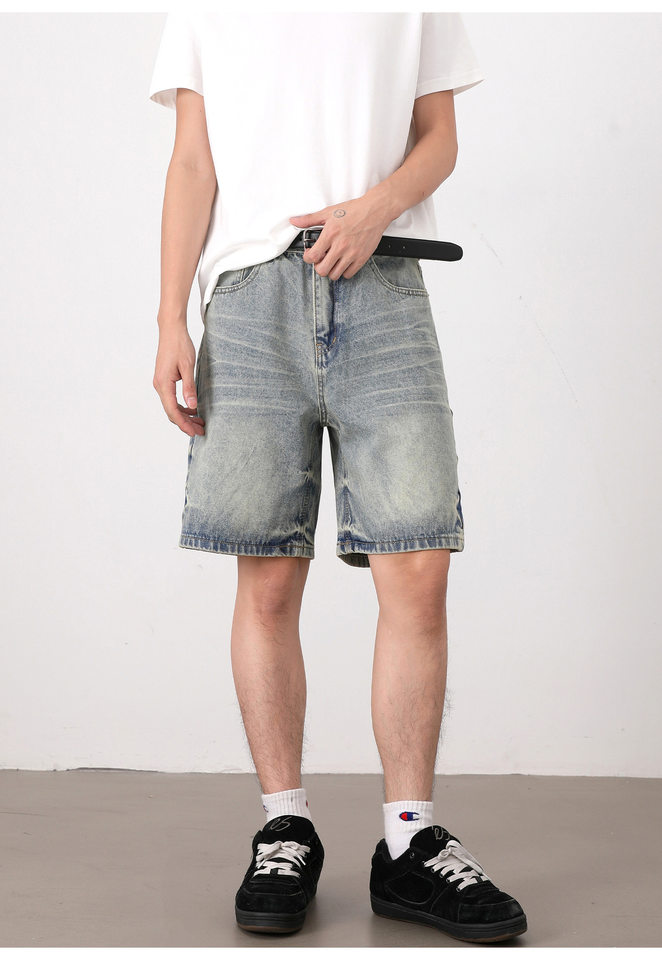 Quần short jean nam ống đứng kiểu Mỹ dáng rộng thoải mái — Màu xanh dương chi tiết 13