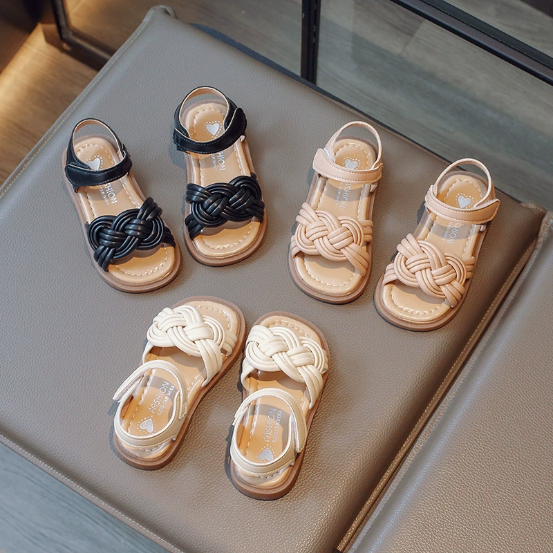 Sandals, summer woven footwear for princess, children's shoes, french style, western style, soft sole