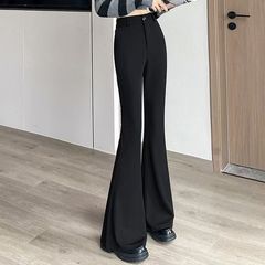 小柄な小さいラッパのズボンの女性の春の新型の黒色の高い腰の修身はやせている弾力のカジュアルなスーツのズボンを現します。