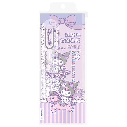Kuromi Bookmark Set Ruler 15CM Genuine Sanrio Student Double Wave Simple Drawing Measurement Ruler Set