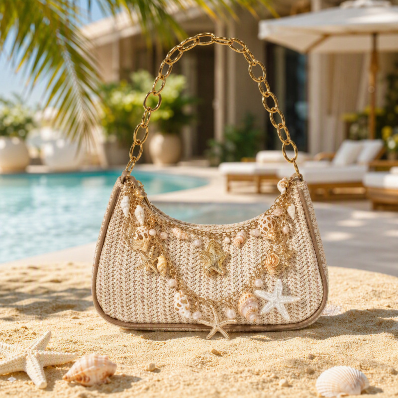 2026 Summer New Style High-Looking Woven Chain Bag Beach Shoulder Handbag