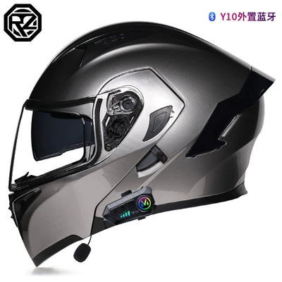 Motosiklet kaskı (dəbilqə) — personality Bluetooth full helmet battery - metal-gray-with-transparent-y10-bluetooth-m