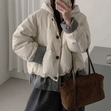 韩国东大门女装50白鸭绒冬上新韩系连帽假两件设计宽松休闲保暖羽