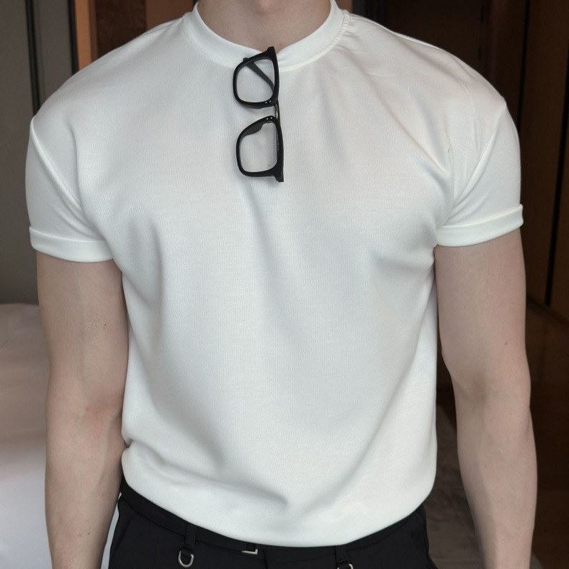 Summer thin solid color sports shirt men's fitness quick-drying…