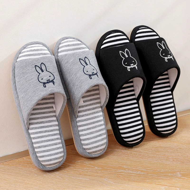 Распродажа: всесезонные домашние тапочки для пар, милый дизайн с мультяшным кроликом, весенне-осенние домашние тапочки с мягкой подошвой, черные.