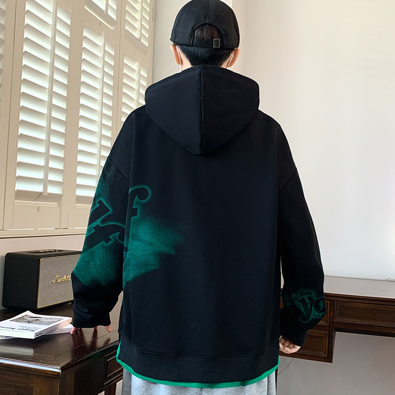 假两件连帽卫衣男春秋款青少年潮流帅气外套初中高中学生大童男装|undefined