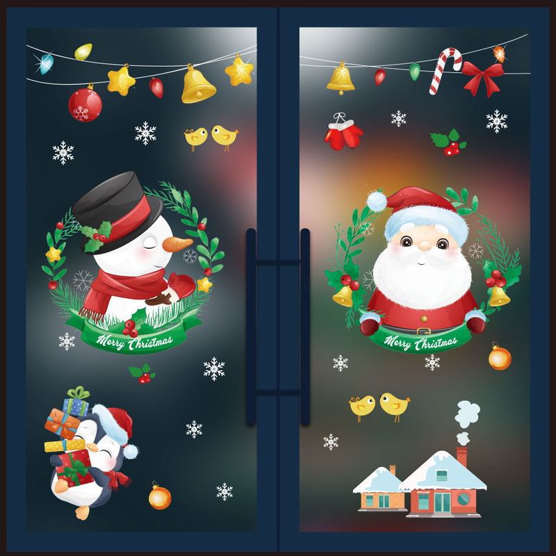 アマゾンの新型クリスマス静電は祝日の装飾ガラスを貼ってショーウインドーのシーンを貼ってサンタクロースの静電シールを配置します。|undefined
