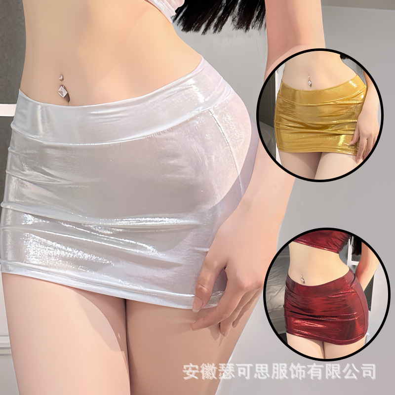 Sexy Lingerie Nightclub Pure Desire Outerwear Bodycon Skirt Sexy Gold Trim Couple Date No-Take-Off Robe Cross-Border 1310