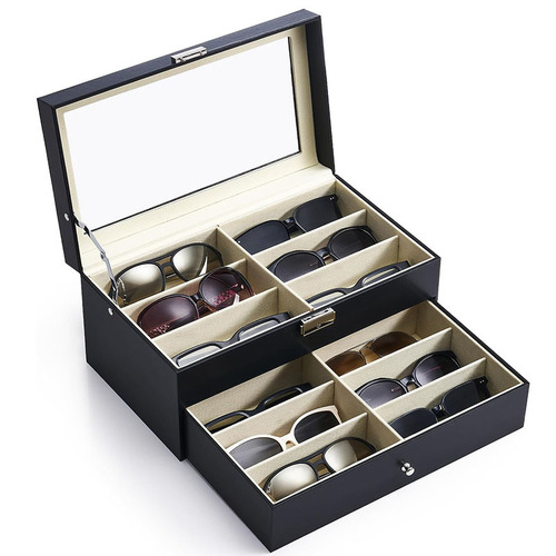 Wholesale 8-grid eyeglass box jewelry box with transparent window eyeglass display box with lock eyeglass jewelry storage box