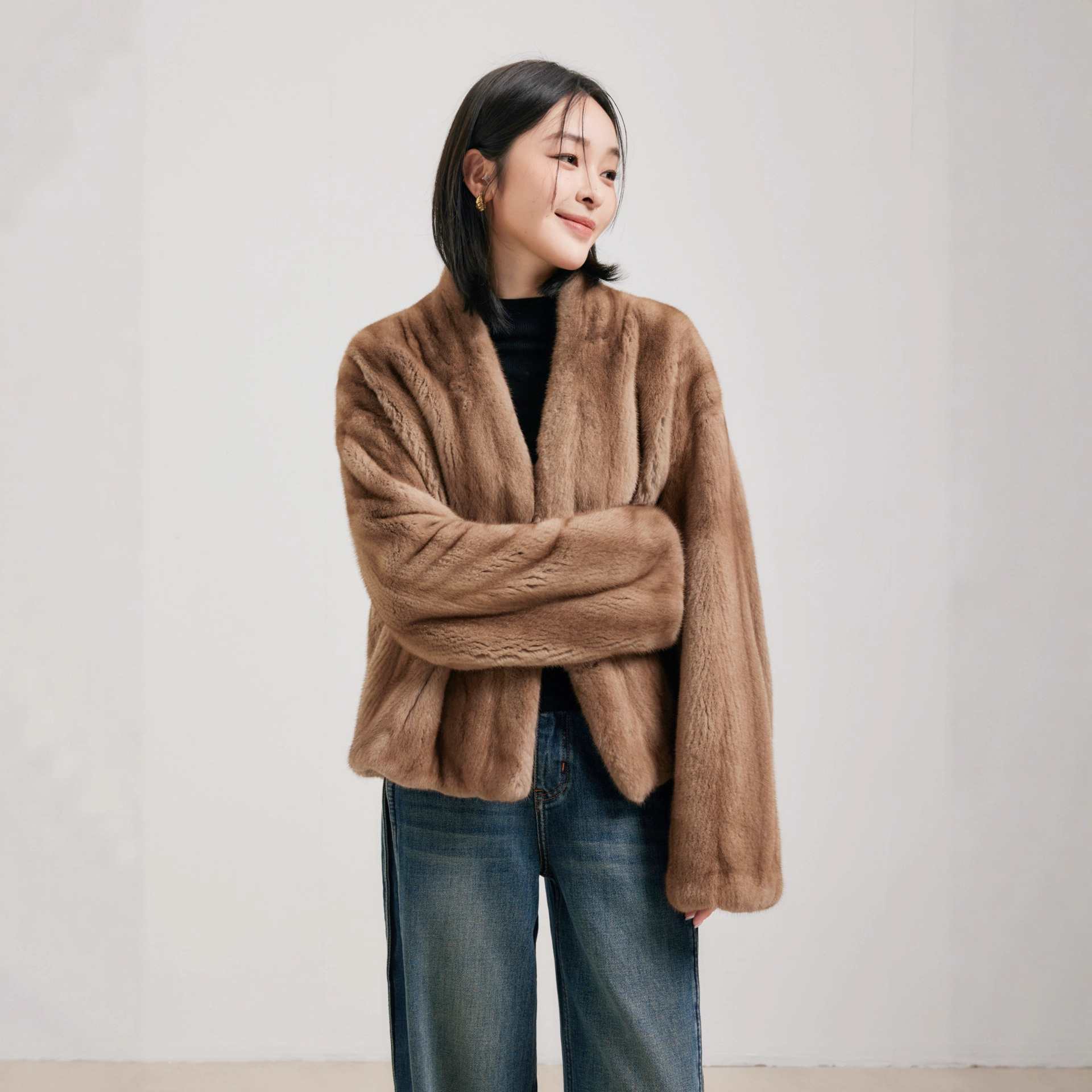 巴邑 扶光续集 进口小母貂全抽水貂皮草覆古V领貂皮大衣整貂外套