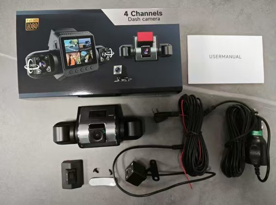 Cross-Border New Model Four-Lens Dash Cam That Records Both Inside and Outside the Car, with High-Definition Night Vision and Wide-Angle Reversing Images