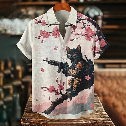 TEMU Hawaiian Shirt Men's Short Sleeve Ukiyo-e Art 3D Digital Printing Trendy