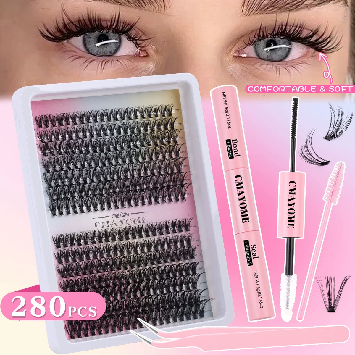 Cluster False Eyelashes 10D, 280 pcs, D-curl, Naturally Dense Clusters for DIY Extensions