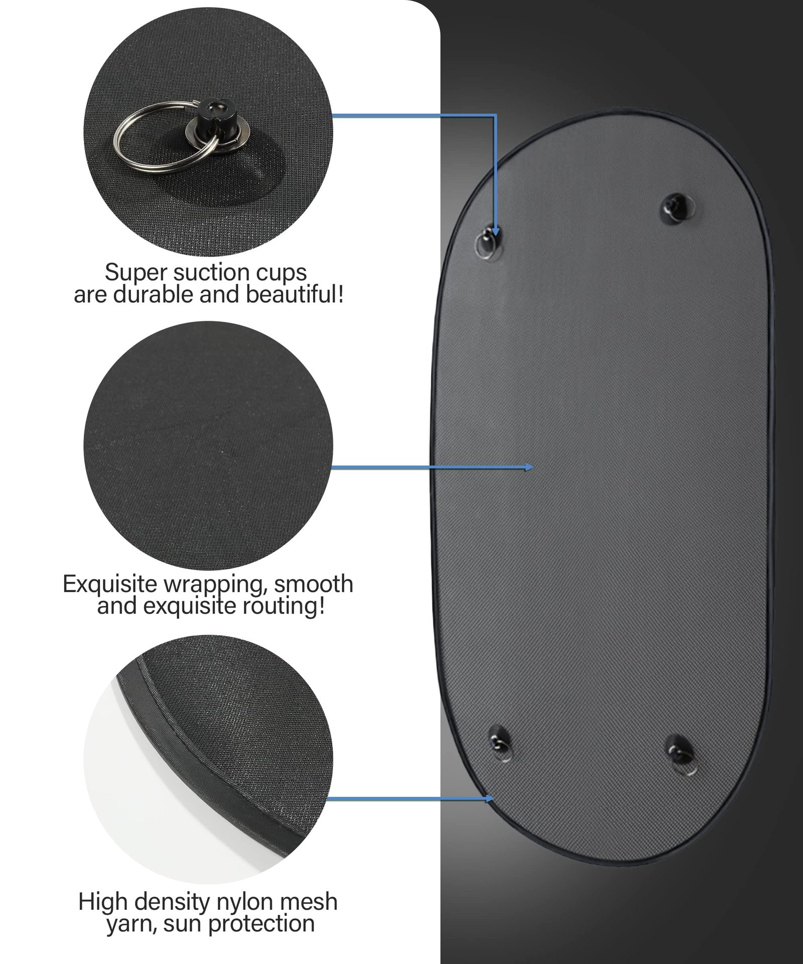 Mesh Rear Car Sunshade Summer Sun Protection 100*50cm Insulated Keychain Black Suction Cup Car Sunshade