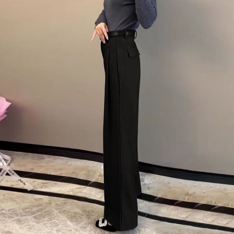 黑色西装直筒裤早春新款时尚女2025新款轻奢高级感遮肉显瘦阔腿裤|undefined