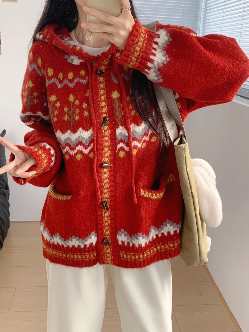 Red sweater with hood