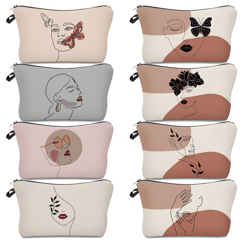 2024 New printed line face polyester women's cosmetic bag waterproof multifunctional storage bag travel wash bag