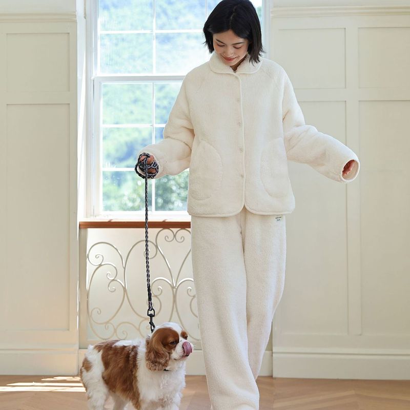 加厚暖暖绒精致小翻领家居服睡衣套装女软糯舒适轻暖居家外穿睡衣|undefined