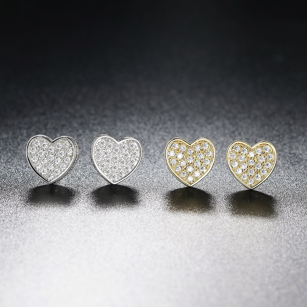 Popular Hip Hop Zircon Stud Earrings Men's And Women's Full Diamond Gold Plated Threaded Earrings Stud Earrings_voghion.com