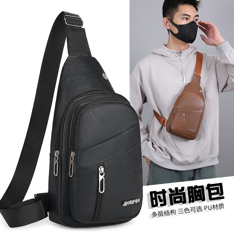Comercio exterior nuevo bolso de pecho de cuero PU para hombres, bolso de hombro de viaje simple, moda al aire libre, bolso de bicicleta