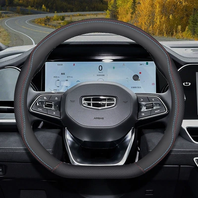 for Geely Xingyue L Steering: Steering wheel cover - type-d-black-red-and-blue-double-lines-geely-xingyue-l