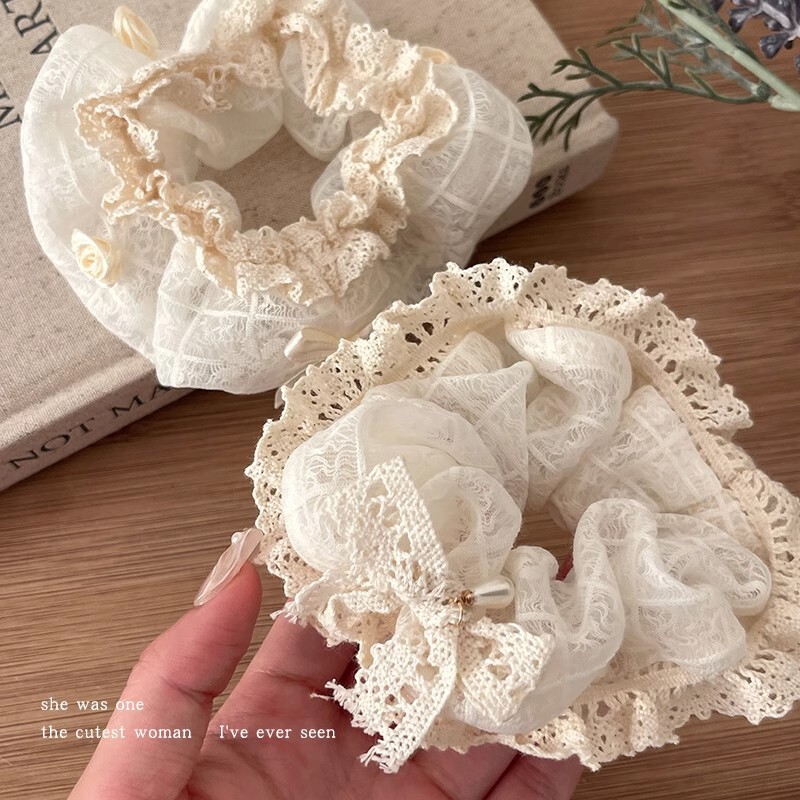 甜美蕾丝大肠发圈奶油白花边仙女头花韩系网红新款子头发绳扎头发|undefined