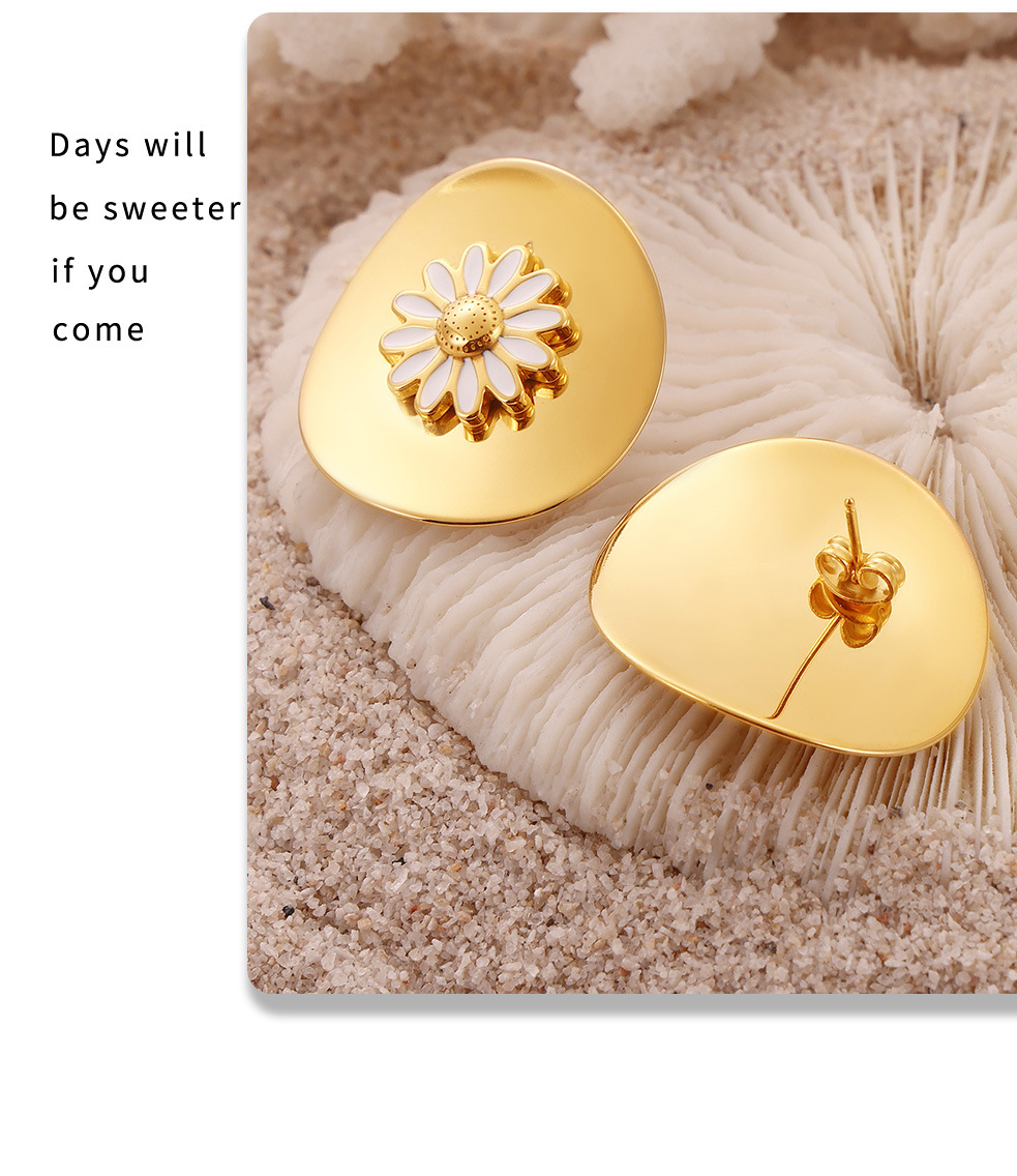 Boucles d'oreilles pendantes Drip Oil Niche Design Fleur, style marguerite, polyvalentes et élégantes. Ensemble de boucles d'oreilles anneaux circulaires haut de gamme._voghion.com