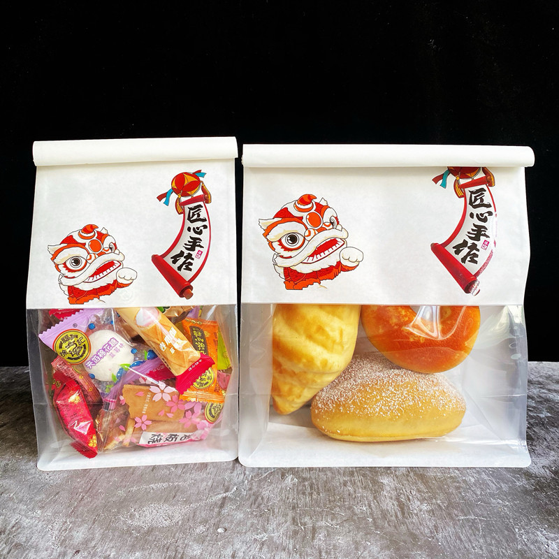 匠心手作八边封狮子铁丝款年货包装袋饼干吐司面包烘焙食品袋 50