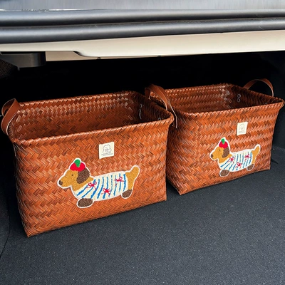 Car trunk folding storage Car storage bag/box - imitation-rattan-storage-box-puppy-style-382625cm-2-pieces