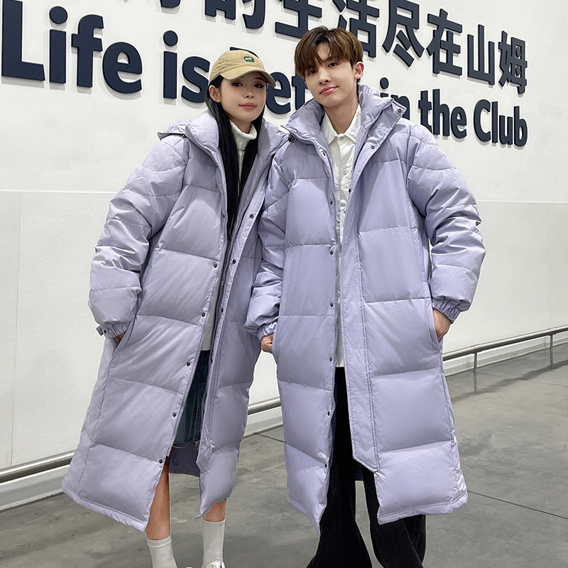 Goose down down Jacket for Men and Women, Trendy Korean Style, Warm, Fashionable and Popular Over-The-Knee Couple Mid-Length Hooded Jacket