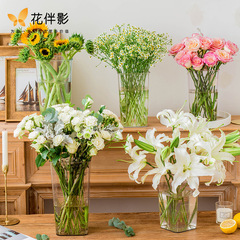 花伴影透明養花桶鮮花桶擺攤乾花桶裝飾透明亞克力防摔裝插花花店