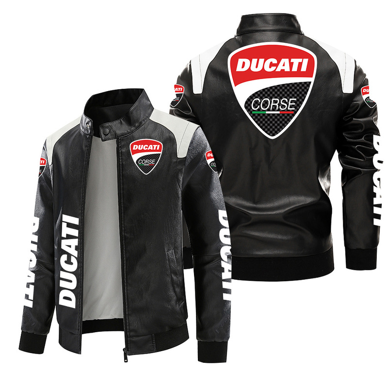 [European size plus velvet] Ducati locomotive standard leather jacket large size printed autumn and winter jacket pu high-grade men's clip