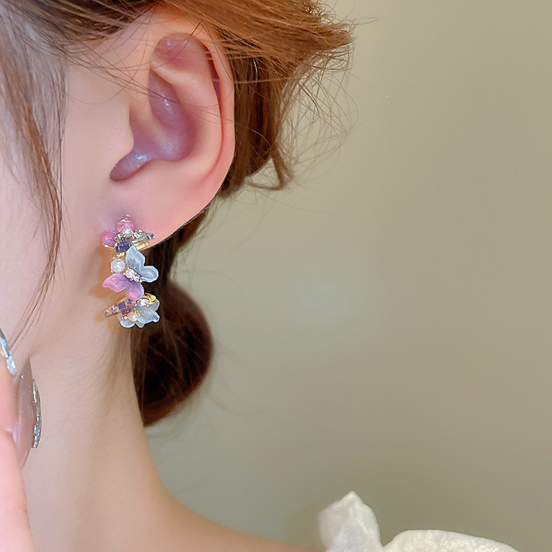 Acrylic, Artificial Pearls Inlay Material 1 Pair Sweet Geometric Inlay Alloy Acrylic Artificial Pearls Ear Studs