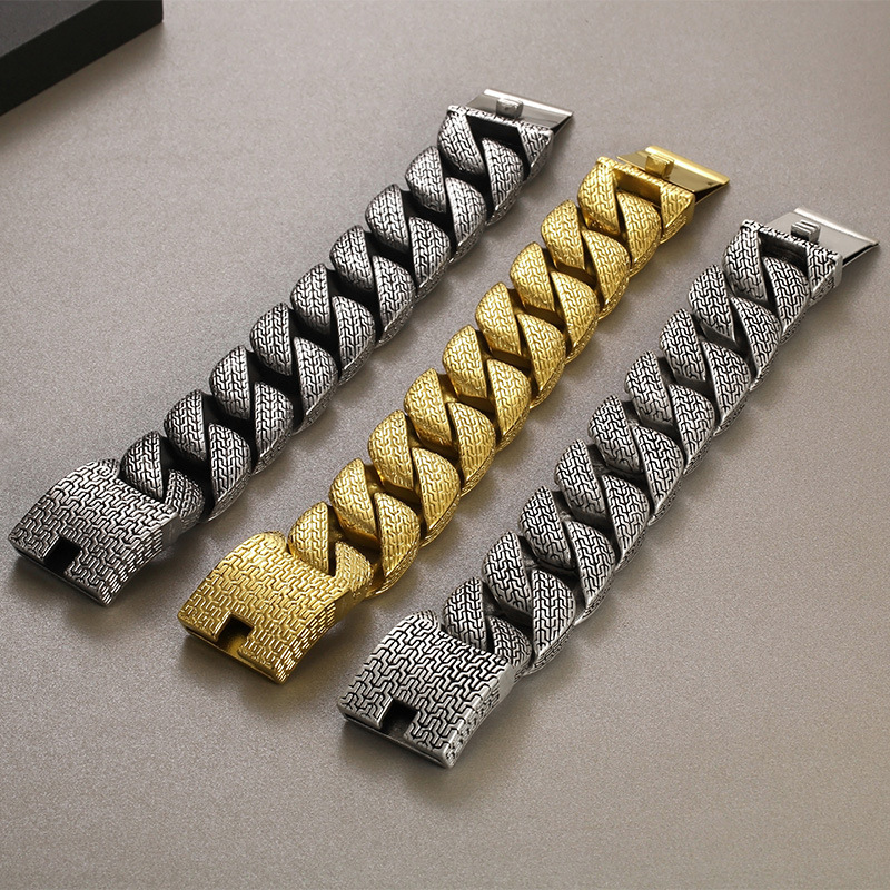 European and American Personality Fashion Bracelet Old Ancient Silver Power Trident 31mm Thick Chain Stainless Steel Men's Bracelet