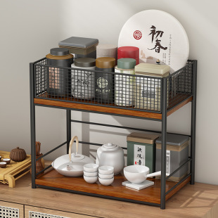 Tea shelf storage rack tea set storage rack antique shelf small tea cup shelf teapot purple clay pot display rack table