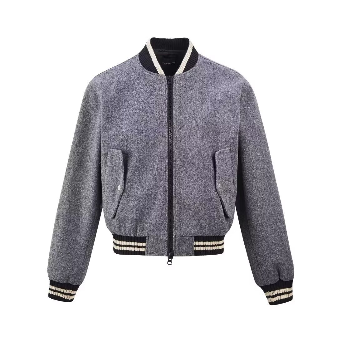 Kurze Wolljacke, Retro-Baumwolljacke, Baseballjacke, Dicke Pilotenjacke_voghion.com