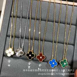 爆款时尚18k四叶草项链女幸运草单面贝母带钻吊坠高级感锁骨链