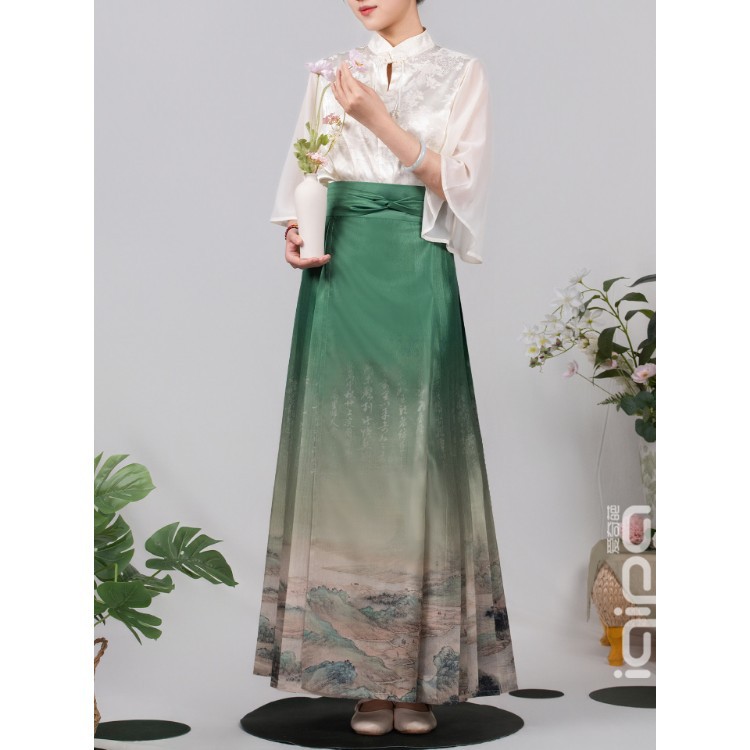 iqipa "Wanli Xunqin Tu" Summer New Chinese Style Women's High-Waisted Slimming Hanfu Half Skirt