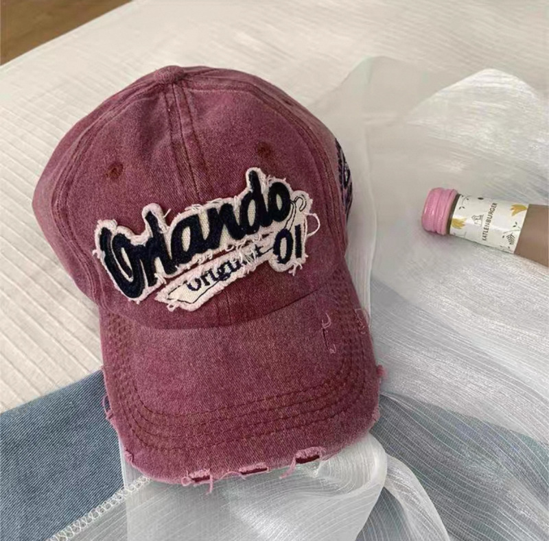アメリカンレトロなダメージ加工ウォッシュデニムベースボールキャップ、頭囲が大きい女性用、顔が見える小さなつばの広い帽子、メンズひさしキャップ|undefined