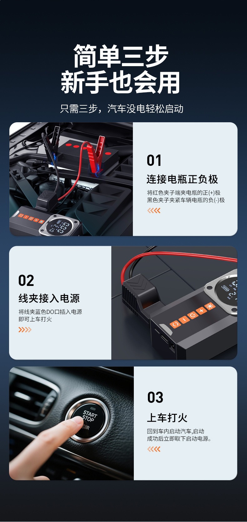 Tire Inflator and Emergency Jump Starter All-In-One Device 12V Car Battery Booster and Power Bank