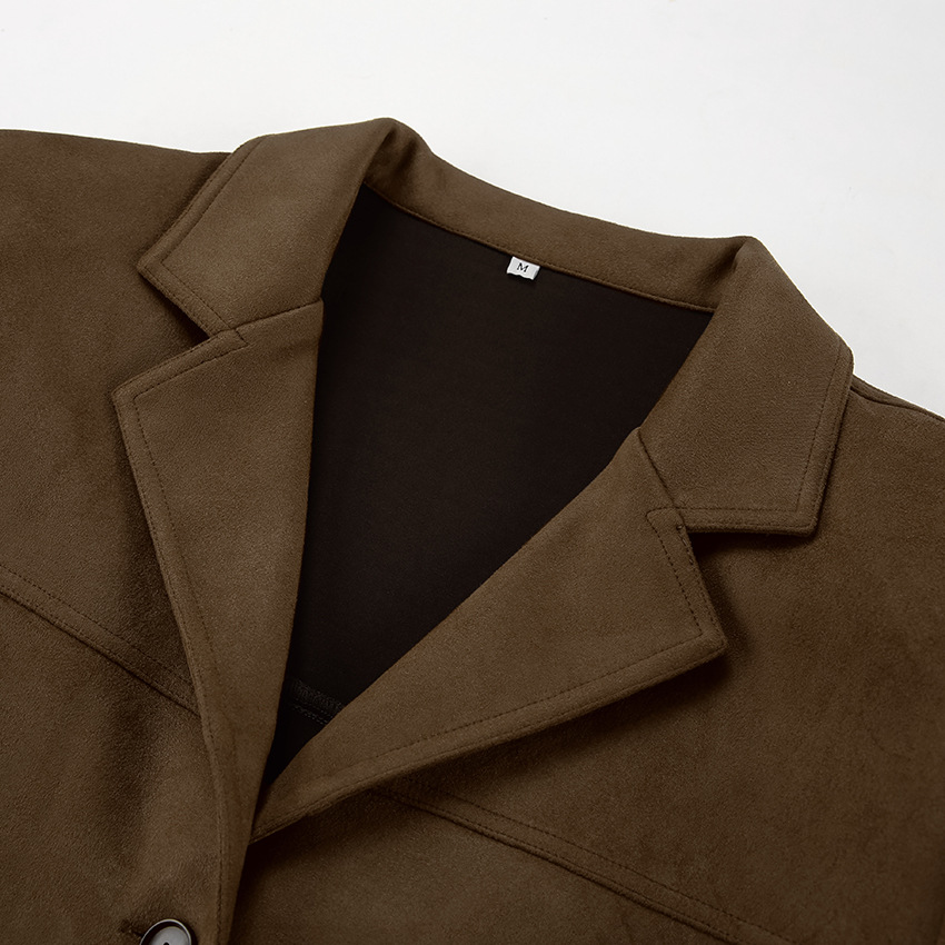 Women's Suede Coat Retro Autumn Winter Long Lapel Jacket Women_voghion.com