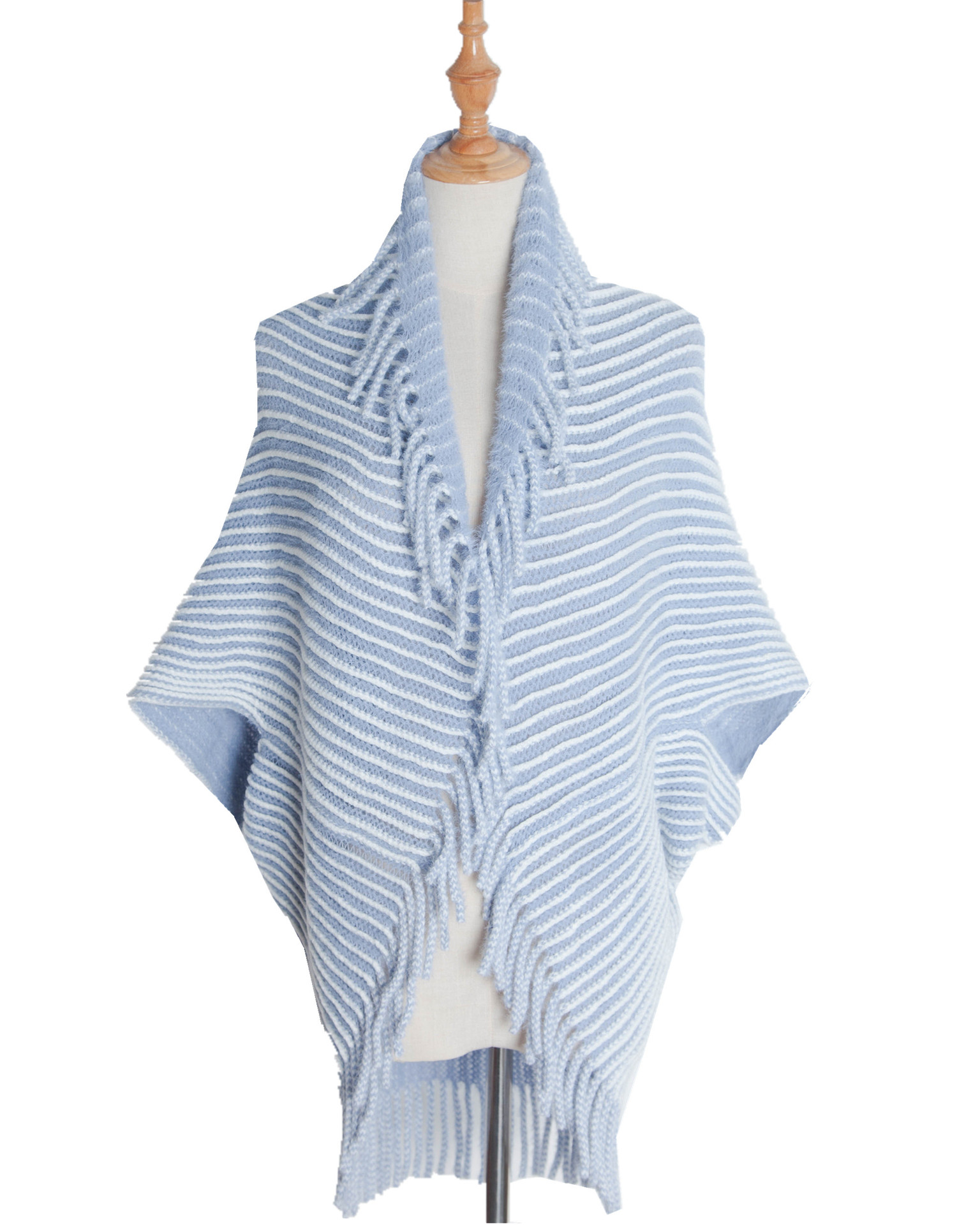 Unisex Cape Winter cuff striped knitted cardigan fringed cape_viptrois.com