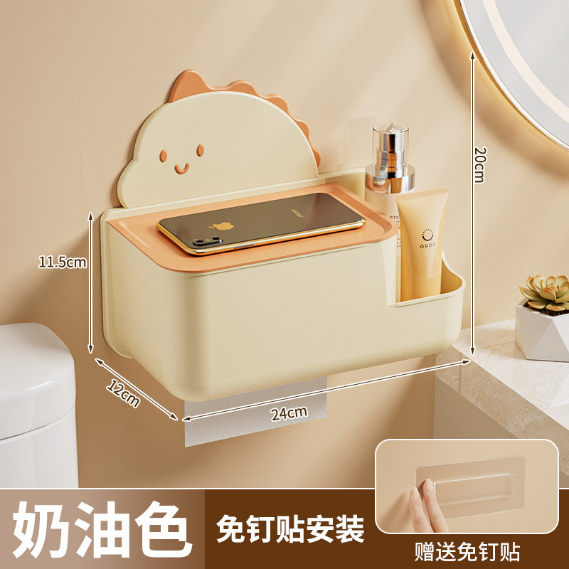 Caja de pañuelos de baño simple de dibujos animados, caja de dibujo de inodoro sin perforación montada en la pared, caja de almacenamiento de dibujo de papel de sala de estar de cocina