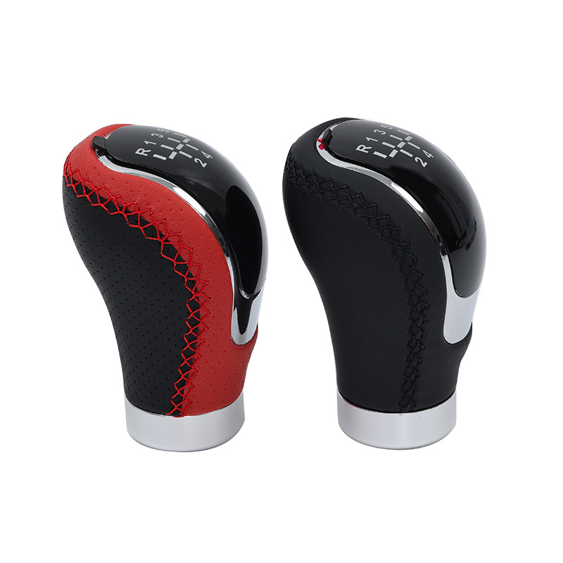 Pomo de palanca de cambios universal rojo y negro para modificación de automóviles, accesorio de cabina de estilo cuero transfronterizo. image 6