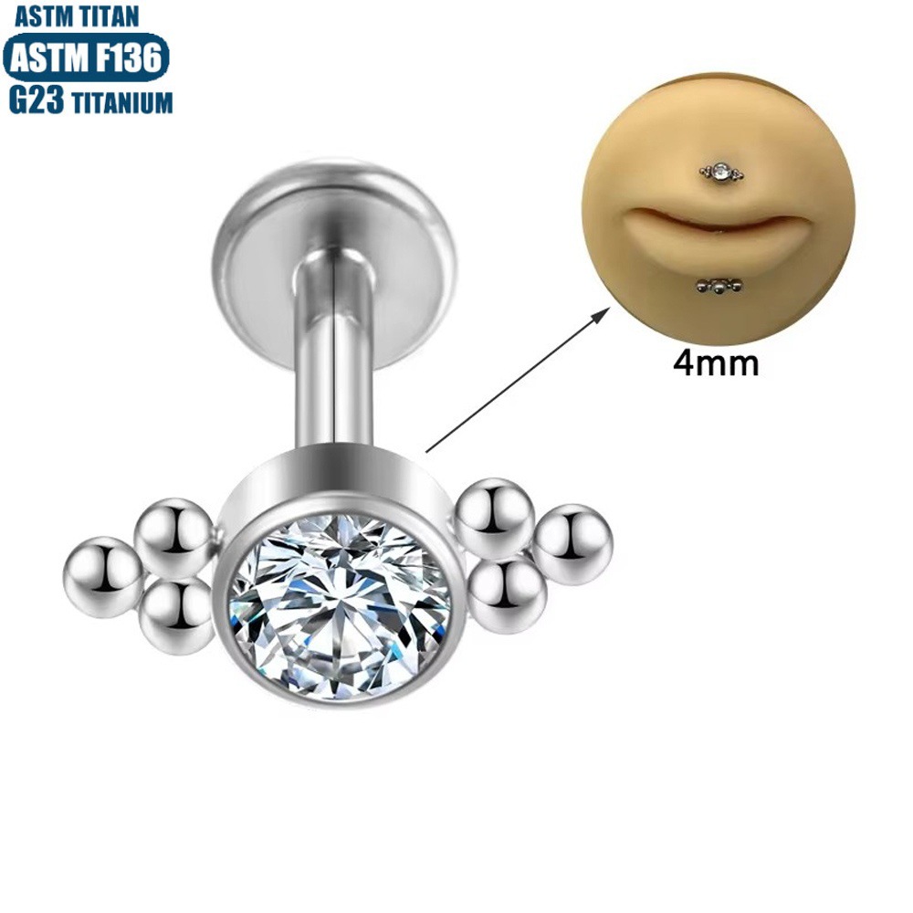 16G labret stud size and finish detail