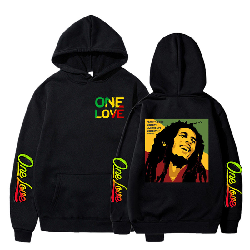Cross-border new foreign trade European and American bob marley bob marley printed sweater men's casual loose hoodie