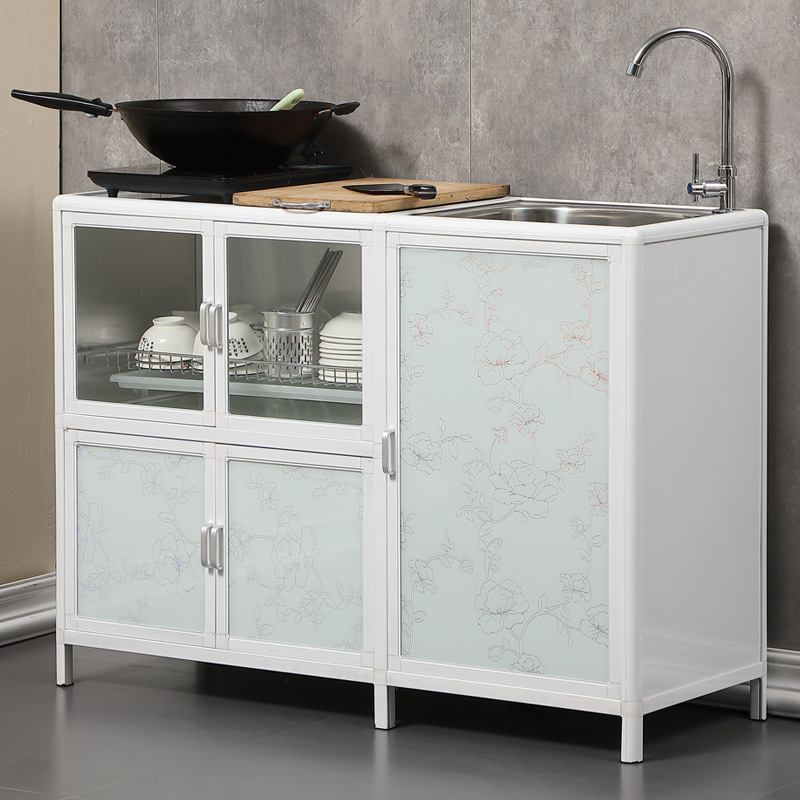 Gabinete de cocina, lavavajillas, fregadero, gabinete de aleación de aluminio de fácil montaje económico, gabinete de alquiler, cocina de acero inoxidable